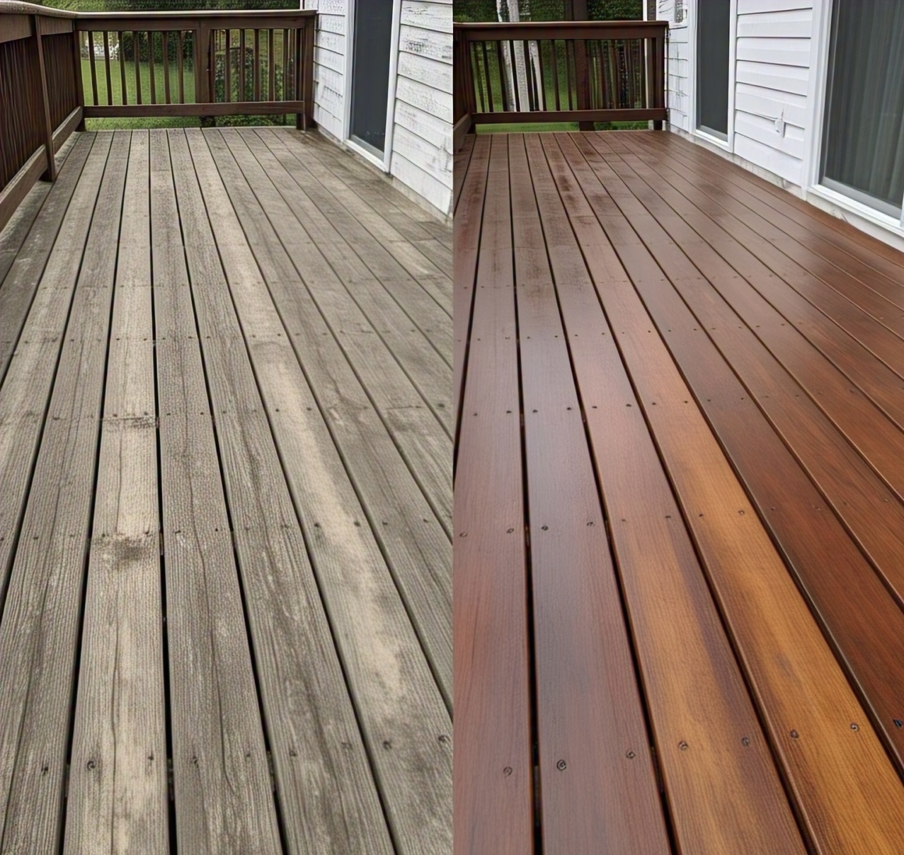 Comparación antes y después de la restauración de un deck de madera
